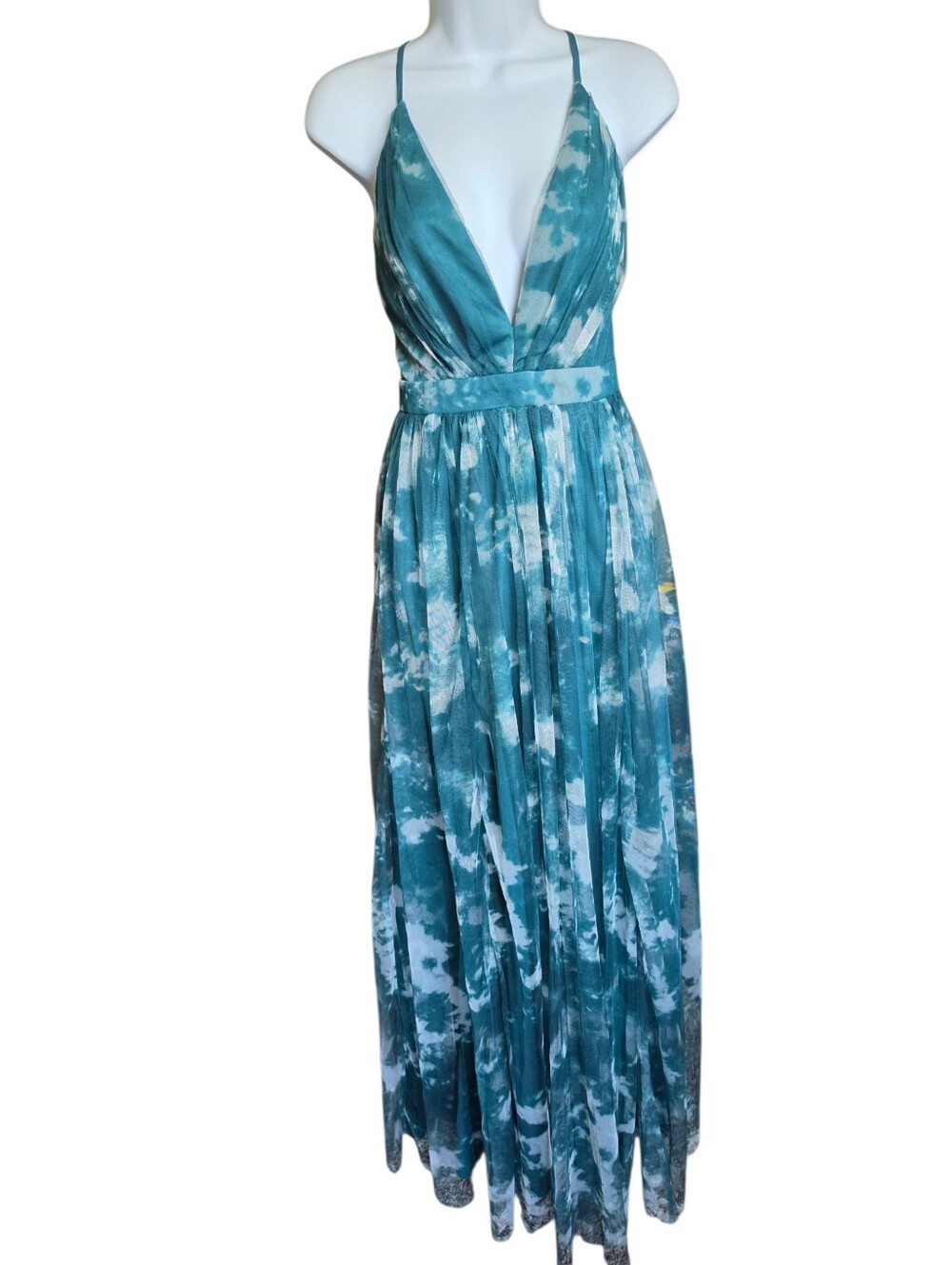 NWT Lulus Elegant Moment Emerald Green Tie-Dye Backless Maxi Dress Size M